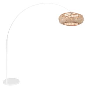 Steinhauer Lampadar de podea cu arc Sparkled Light alb/împletitură bambus naturală, Alb, Camera de zi / sufragerie, Metal, Mediterană