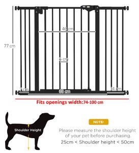 PawHut Poartă Extensibilă pentru Câini fără Șuruburi, Poartă de Siguranță Reglabilă cu 2 Extensii, 68x72 cm, Negru