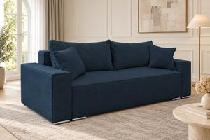 Canapea extensibilă Perla din boucle, bleumarin, cu ladă de depozitare