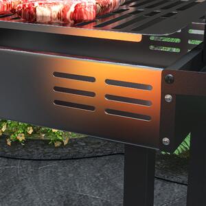 Outsunny BBQ Rotisserie Grill Charcoal Split Roaster for Chicken Turkey 3-Level Grill Grate, Storage Shelves, Stainless Steel