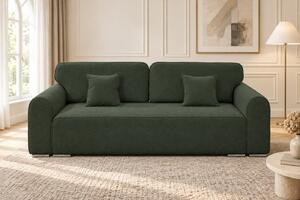 Canapea extensibilă Fiorella din boucle, verde, cu ladă de depozitare