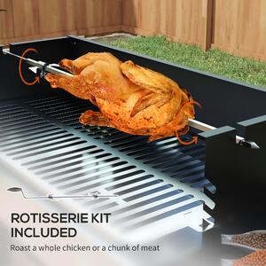 Outsunny BBQ Rotisserie Grill Charcoal Split Roaster for Chicken Turkey 3-Level Grill Grate, Storage Shelves, Stainless Steel