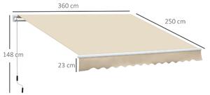 Outsunny 12' x 8' Patio Awning, Canopy Retractable Sun Shade Shelter w/ Manual Crank Handle for Deck, Yard, Cream White