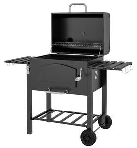 Outsunny Charcoal BBQ Grill and Smoker Combo w/ Adjustable Height, Folding Shelves, Thermometer, and Wheels