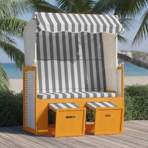 Scaun de plajă cu baldachin, alb/gri, poliratan și lemn masiv