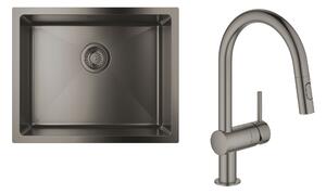 Set chiuveta din otel Grohe K700U 31574AL1, baterie bucătărie Grohe Minta 32321AL2