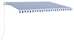 Copertină automată senzor vânt/LED, albastru și alb, 450x300 cm