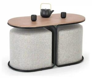 Masuta cafea cu tabureti PAMPA, nuc/gri, 88x43x49 cm
