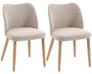 HOMCOM Set de 2 Scaune de Masă Moderne, Scaune de Bucătărie cu Tapițerie din In, Șezut Imbătut, Spătar Curbat, Picioare din Lemn de Cauciuc, Ușor de Asamblat, Alb Crem | Aosom Romania
