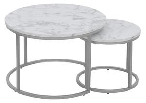 Set masute cafea rotunde PAOLA, alb cu efect de marmura/argintiu