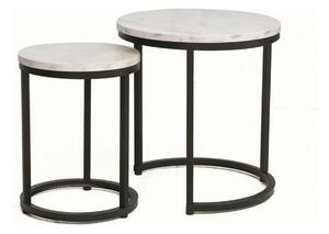 Set 2 masute cafea HOLA, alb cu efect de marmura/negru, PAL laminat/ot