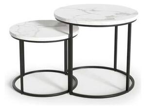 Set 2 masute cafea OREO, alb cu efect de marmura/negru