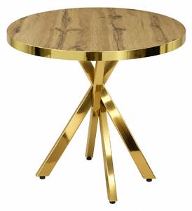 Masă Fixă Rotundă Tania X Nuc Deschis Gold, Blat PAL, Ø90 × 75 cm