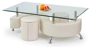Set masuta cu 2 taburete NINA 3, alb, sticla/otel, 130x70x55 cm