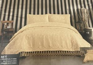 Set de Pat 6 Piese Super Lux , Bumbac Premium cu Broderie Manuala Aurie