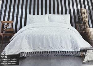 Set de Pat 6 Piese Super Lux , Bumbac Premium cu Broderie Manuala Aurie