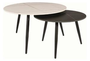 Set 2 masute cafea KORA B, alb cu efect de marmura/negru cu efect de m