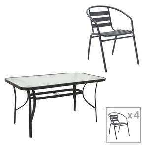 Set dining Tade-Ensure, Pako World, Metal, Negru, 140x80x70 cm