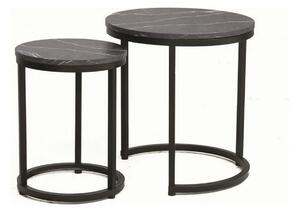 Set 2 masute cafea HOLA, negru cu efect de marmura/negru, PAL laminat/