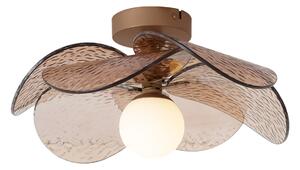 Plafonieră de design bronz închis cu sticlă striată de culoarea chihlimbarului - Kemner