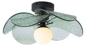 Plafonieră de design neagră cu sticlă verde striată - Kemner
