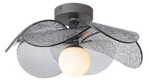 Plafonieră de design argintie cu sticlă fumurie striată - Kemner