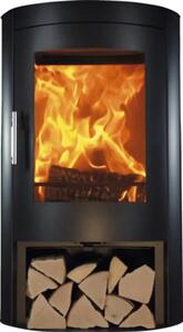 Șemineu pe lemne Panadero Oval oțel negru 8,7 kW cu spațiu depozitare lemne