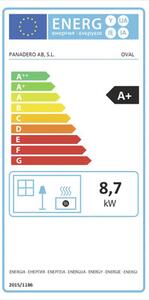 Șemineu pe lemne Panadero Oval oțel negru 8,7 kW cu spațiu depozitare lemne