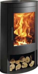 Șemineu pe lemne Panadero Oval oțel negru 8,7 kW cu spațiu depozitare lemne