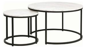Set 2 masute cafea DION, alb cu efect de marmura/negru, PAL laminat/me