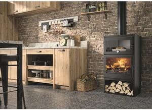 Șemineu pe lemne Panadero Oven oțel negru 7,1 kW cu compartiment pentru coacere