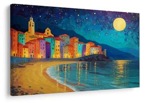 Tablou oraș nocturn la malul mării