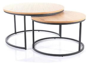 Set 2 masute cafea ATLANTA II, stejar/negru mat, PAL laminat/metal