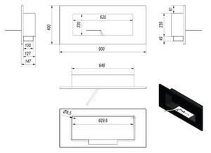 Șemineu bioetanol încorporabil Delta 2, 90x40 cm, 0,5 l, negru