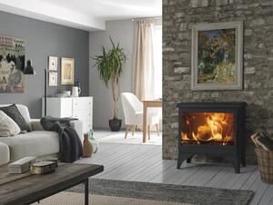 Șemineu pe lemne Panadero Boheme oțel negru 9,8 kW cu compartiment încălzit
