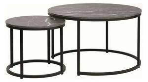 Set 2 masute cafea DION, negru cu efect de marmura/negru, PAL laminat/