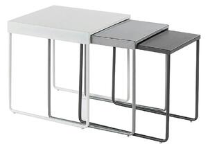 Set 3 masute cafea VICKY, alb/gri/gri inchis, metal
