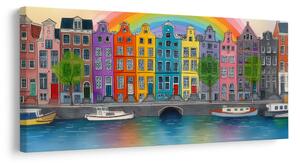 Tablou case colorate sub curcubeu