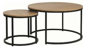 Set 2 masute cafea DION, stejar/negru, PAL laminat/metal