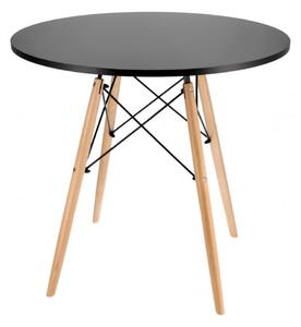 Masă rotundă Jumi, model scandinav, 80x80 cm, din MDF negru, cu picioare din lemn masiv