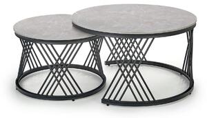 Set 2 masute cafea FLAMINGO, gri cu efect de marmura/negru, ceramica/m