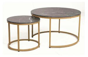 Set 2 masute cafea DION, negru cu efect de marmura/auriu, PAL laminat/