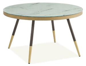 Masuta VEGA B, alb cu efect de marmura/negru/auriu, sticla/metal, 80x8