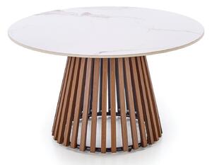 Măsuță de cafea Houston 2061Marmură albă, Nuc, Bej, 5cm, Piatră sinterizată, Rotund