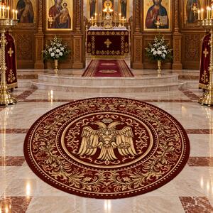 Covor Bisericesc Rotund cu Vultur Bicefal, Roșu-Grena - Pentru Altar și Biserică, Model 15032 210 120x120