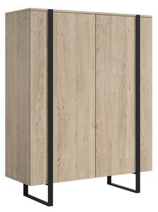 Comodă înaltă Verica 120 cm cu două uși - stejar biscuiți / picioare negre