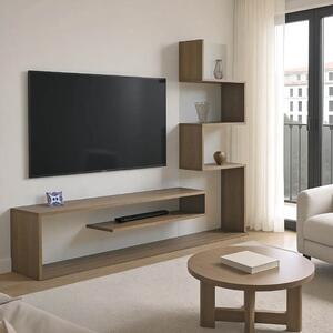 Comoda TV Cazeno cu biblioteca, finisaj stejar si alb, 160 x 29 x 126 cm