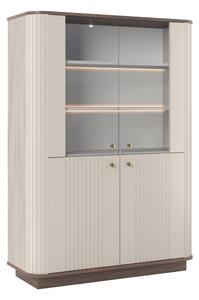 Vitrină cu patru uși pe soclu Vesper 103 cm - cașmir / nuc / mânere aurii
