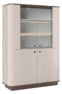 Vitrină cu patru uși pe soclu Vesper 103 cm - cașmir / nuc / mânere negre