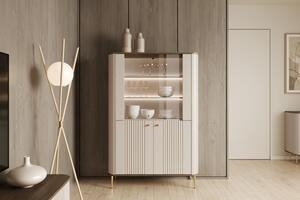 Vitrină cu patru uși Vesper 103 cm - cașmir / nuc / picioare aurii